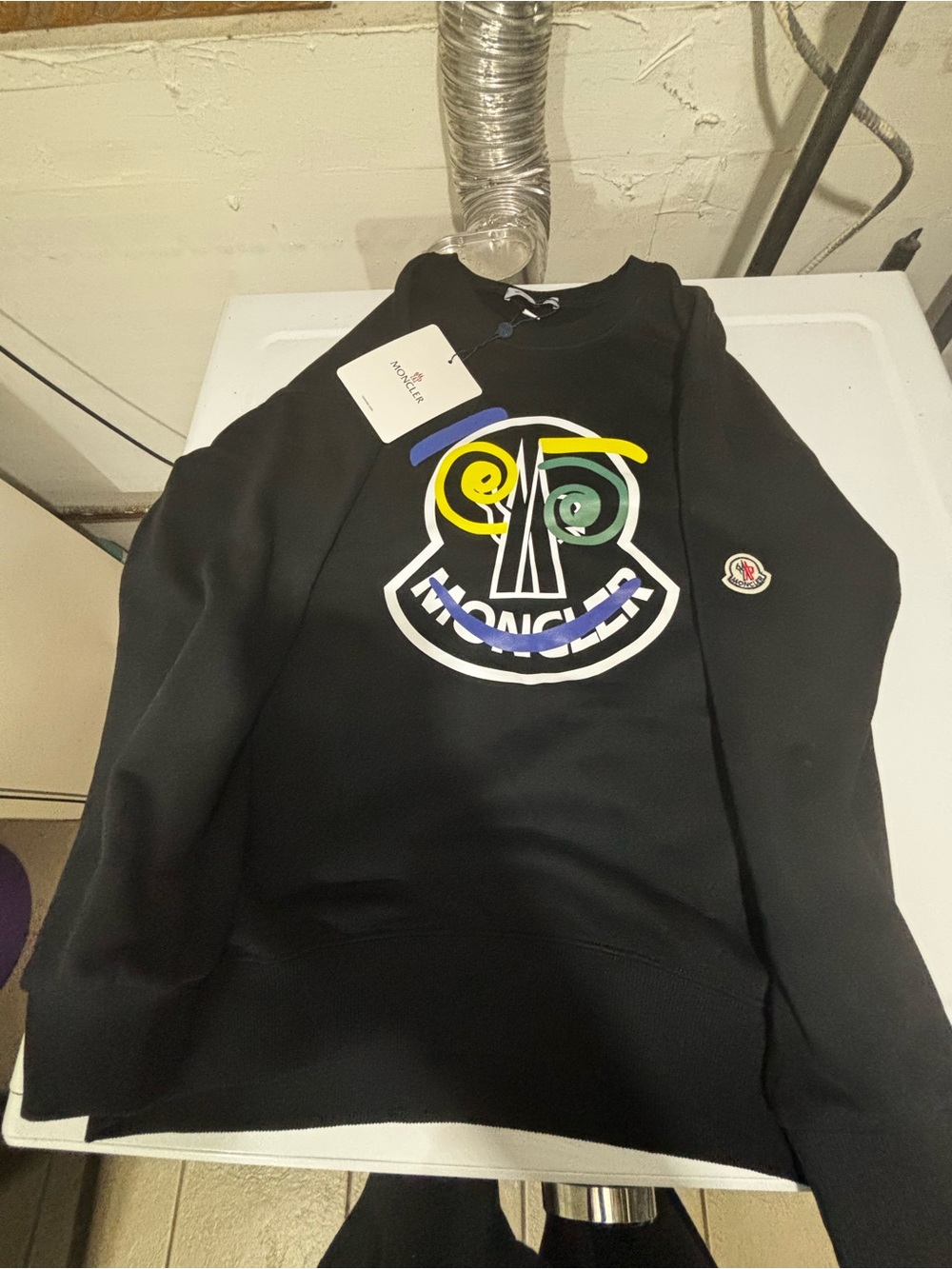 Moncler Black Crewneck Sweatshirt with Multicolor Graphic Logo